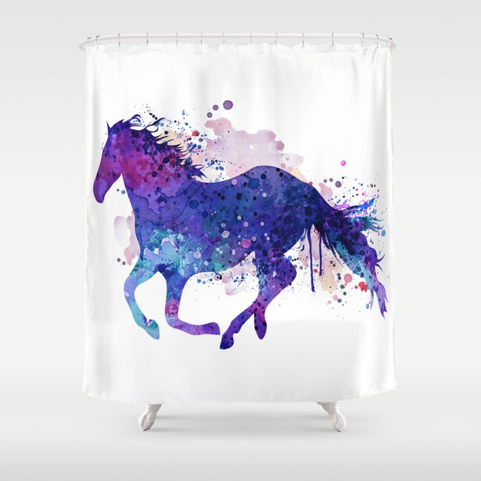 Running Horse Watercolor Silhouette Shower Curtain