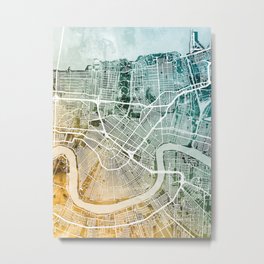 New Orleans Street Map Metal Print | Watercolour, Neworelans, Neworelanscitymap, 3000, Michaeltompsett, Watercolor, Unitedstates, Watercolourmap, Neworelansprint, Neworelanscanvas 