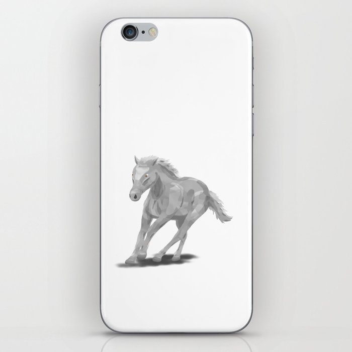 light gray horse running, digital painting iPhone Skin