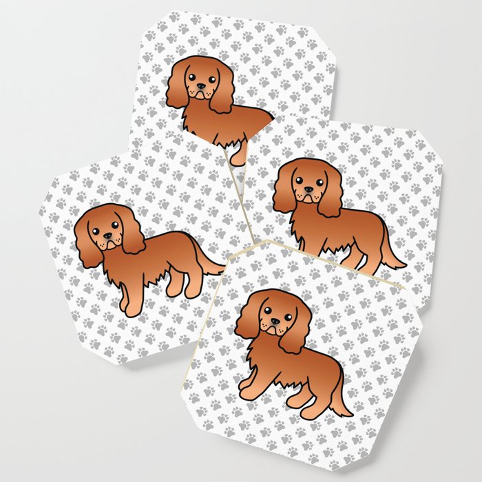 Cute Ruby Cavalier King Charles Spaniel Dog Cartoon Illustration Coaster By Destei Society6