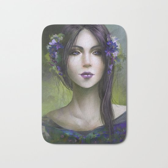 Viola - Girl with purple flowers in her hair Bath Mat