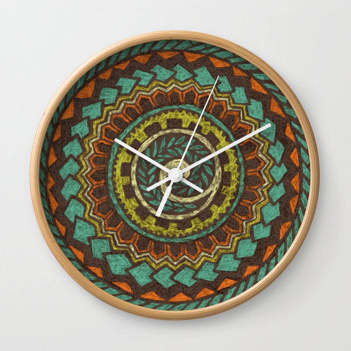 Retro Colorful 60s 70s Polynesian Mandala Tattoo Vintage Orange Retro Colorful 60s 70s Polynesian Mandala Tattoo Vintage Orange Blue Wall Clock