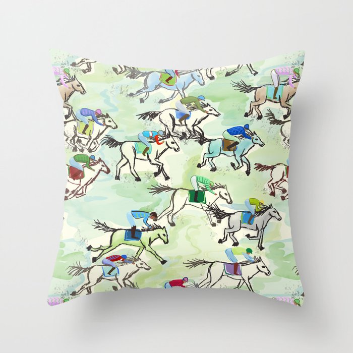 Off to the Horse Races Throw Pillow