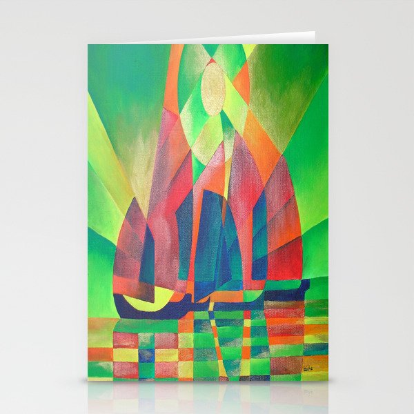 Sea of Green With Cubist Abstract Junks Stationery Cards