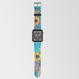 Sunflowers and wheat, quilled sunflowers and wheat on blue background Apple Watch Band