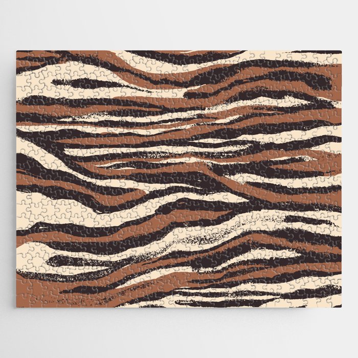 Bohemian Tan Animal Print Stripes of a Wild Cat Jigsaw Puzzle