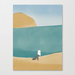 Lone seagull by the beach Canvas Print