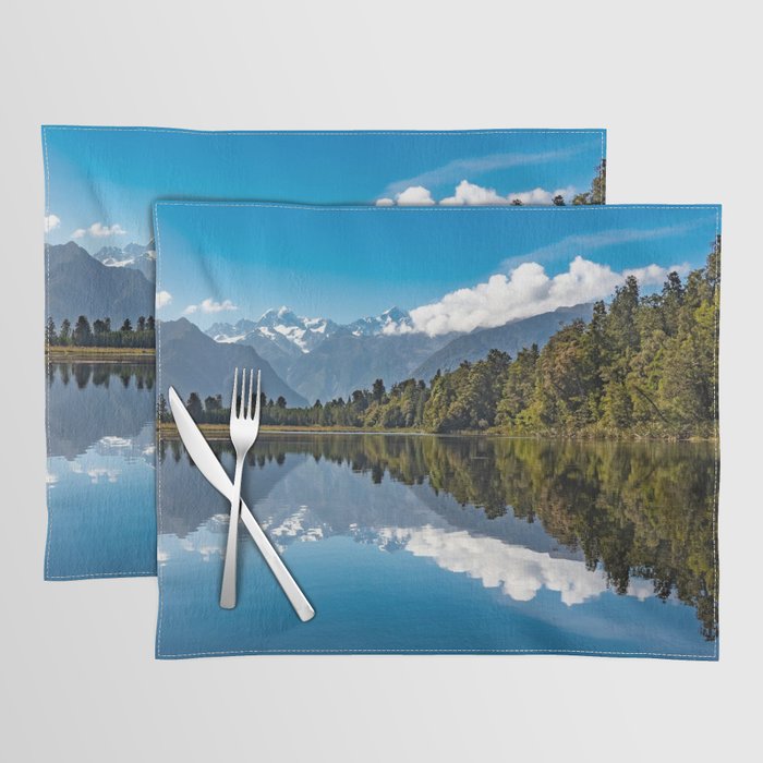 New Zealand Photography - Forest And Mountain Reflected In The Water Placemat