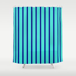 [ Thumbnail: Turquoise & Dark Blue Colored Stripes/Lines Pattern Shower Curtain ]
