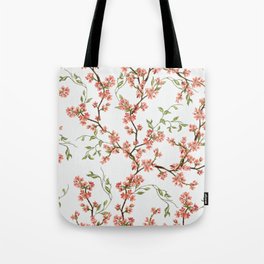 Japanese Flowers Sakura Chinoiserie Botanic Vintage Pattern Tote Bag