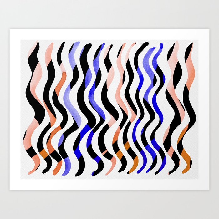 Wavy lines - orange, blue and black Art Print