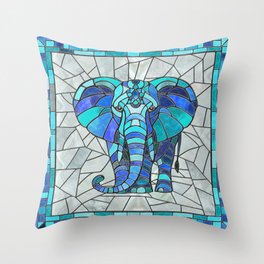 Blue Elephant mosaic art Throw Pillow