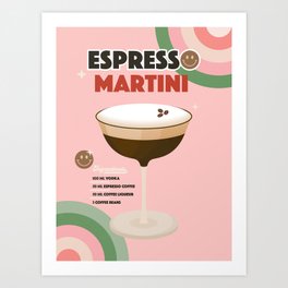 Espresso Martini Italian Retro Cocktail - Red Green Pink Art Print