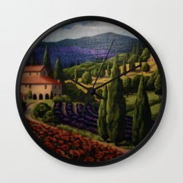 Tuscany Wall Clock | Italy, Trees, Permanentmarkers, Poppyfields, Blue, Villas, Italian, 3D, Tuscany, Flowers 