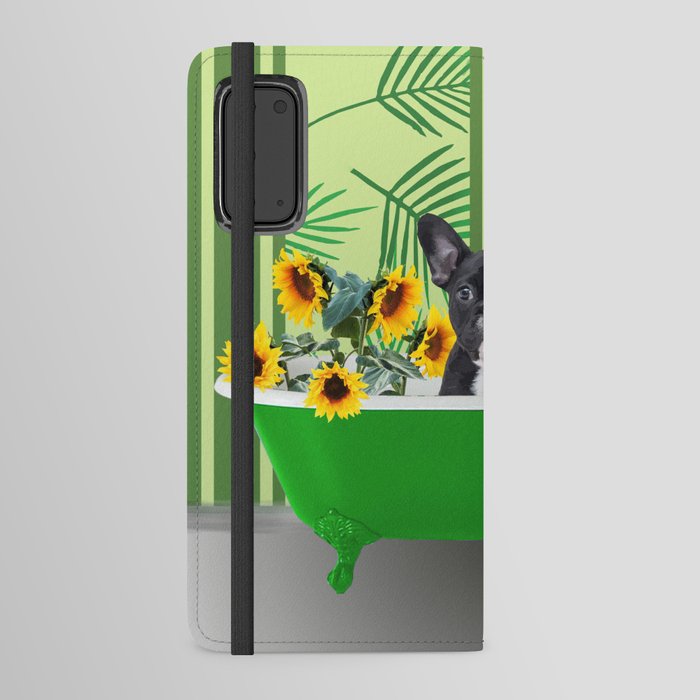 French Bulldog in green Bathtub with sunflowers #society6 Android Wallet Case