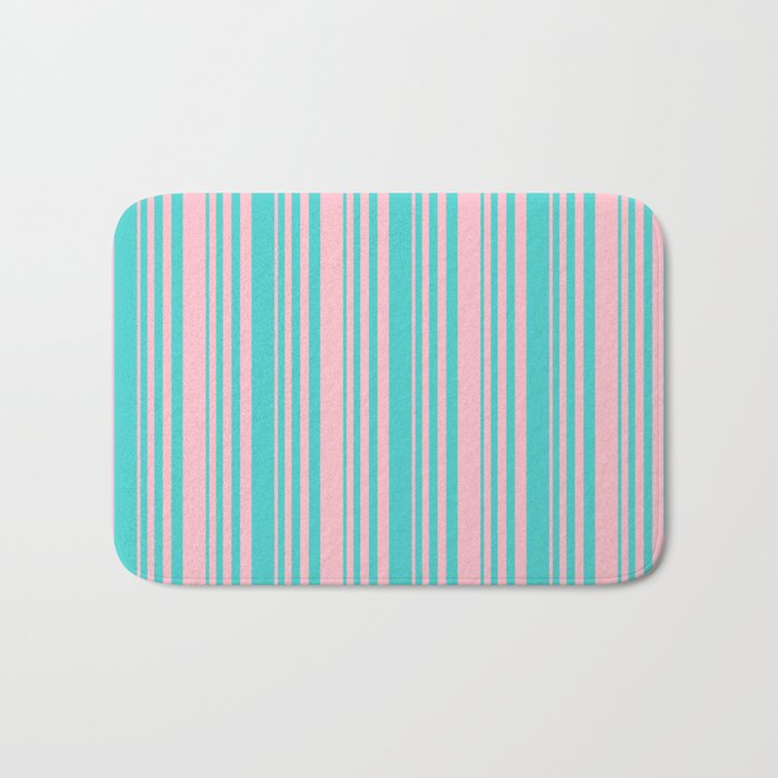 Turquoise and Pink Colored Lines/Stripes Pattern Bath Mat