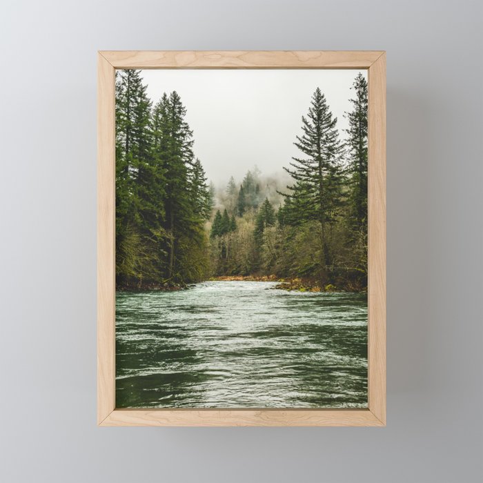 Wanderlust Forest River - Mountain Adventure in Foggy Woods Framed Mini Art Print