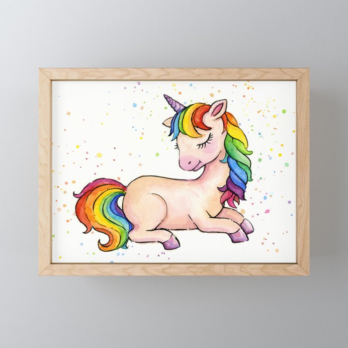 Sleeping Rainbow Unicorn Framed Mini Art Print