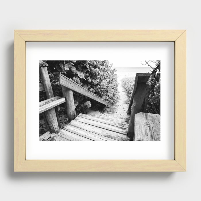 Beach Entrance Black & White Nature Photography Recessed Framed Print
