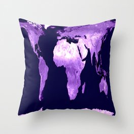 Purple World Map Throw Pillow