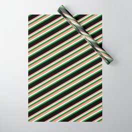 [ Thumbnail: Dark Salmon, Light Cyan, Forest Green & Black Colored Striped Pattern Wrapping Paper ]