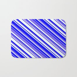 [ Thumbnail: Medium Slate Blue, Mint Cream, and Blue Colored Lines Pattern Bath Mat ]