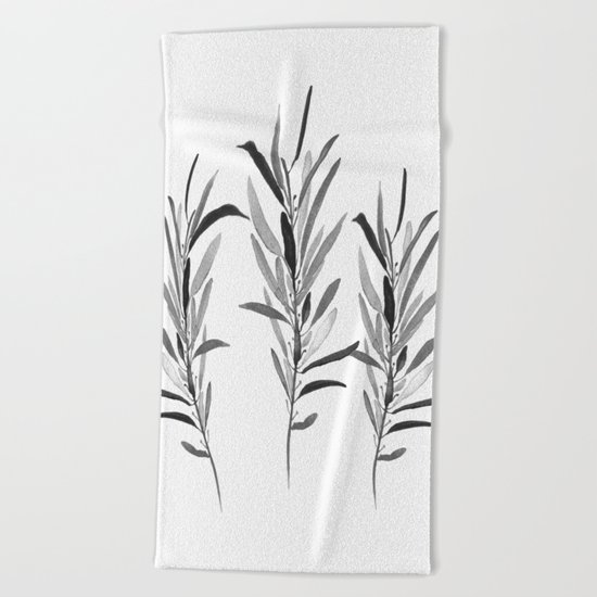 Eucalyptus Branches Black And White Beach Towel