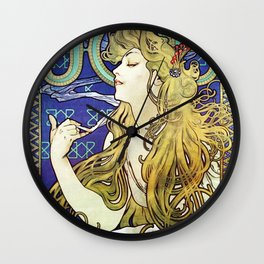 Job Mucha Colorful Artwork Art Nouveau Blond Girl Reproduction Wall Clock