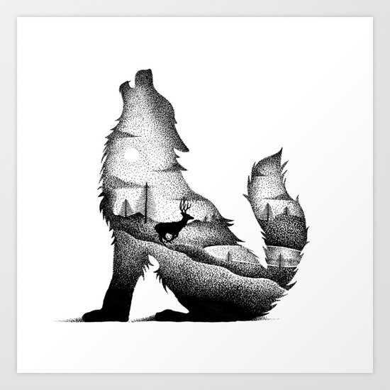 THE WOLF AND THE DEER Art Print