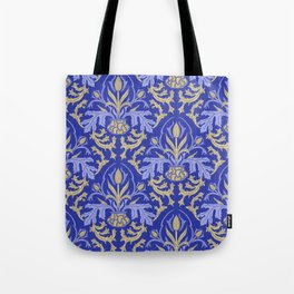 Victorian Damask in Periwinkle and Gold, Floral Botanical  Tote Bag
