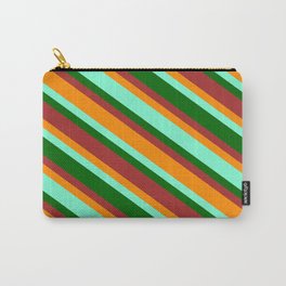 [ Thumbnail: Aquamarine, Dark Green, Brown & Dark Orange Colored Pattern of Stripes Carry-All Pouch ]