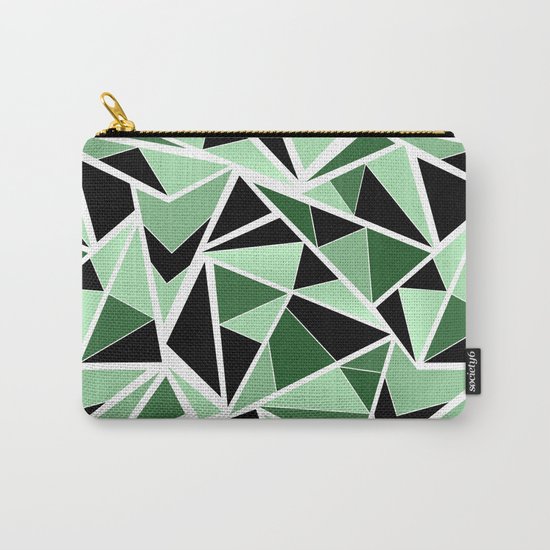 Abstract geometric pattern in black and green tones .Triangles . Carry-All Pouch