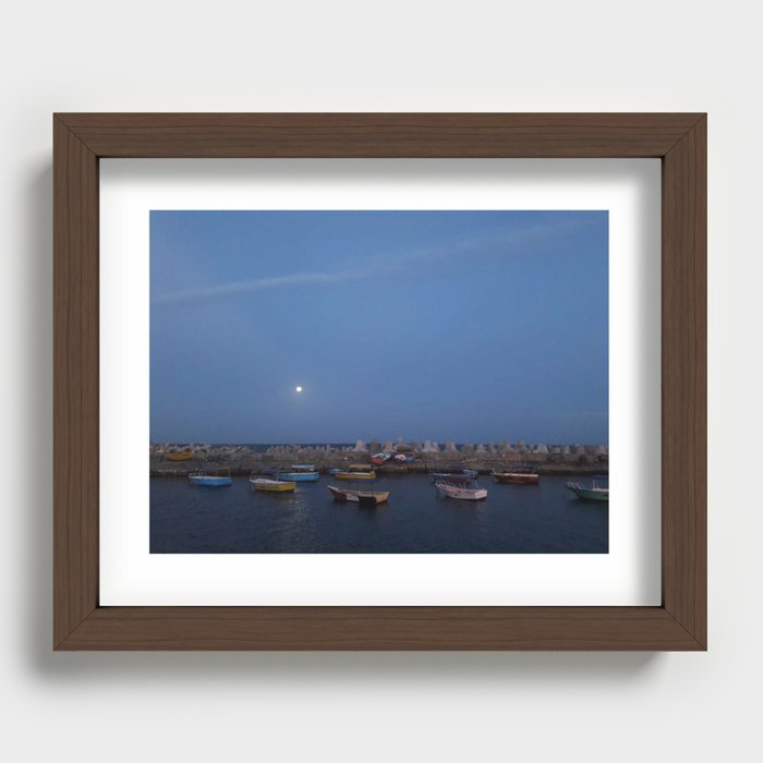 Sunrise at the sea shore - with small fishing boats Recessed Framed Print