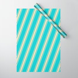 [ Thumbnail: Dark Turquoise and Tan Colored Stripes/Lines Pattern Wrapping Paper ]