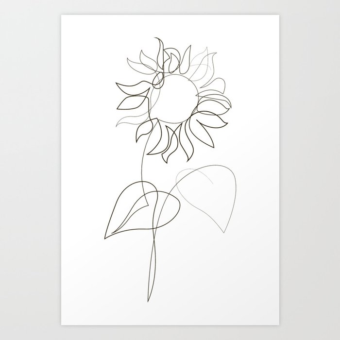One line sunflower Art Print