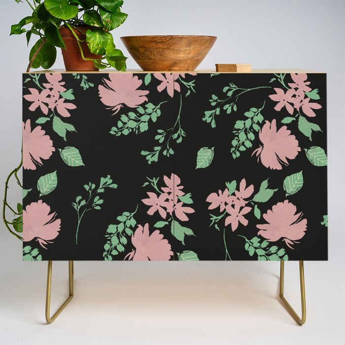 Floral Pattern with Black background Credenza