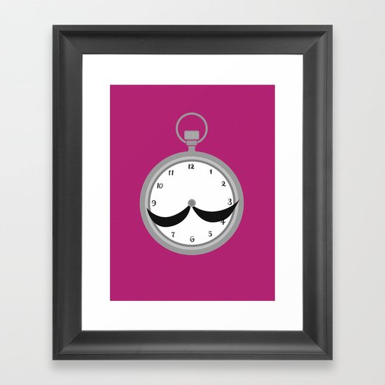 Mustache clock print Framed Art Print
