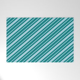 [ Thumbnail: Light Blue and Teal Colored Striped/Lined Pattern Welcome Mat ]