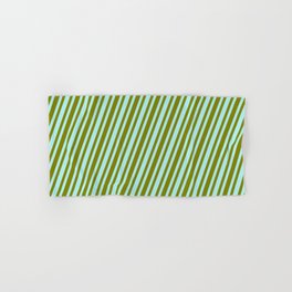 [ Thumbnail: Green & Turquoise Colored Striped/Lined Pattern Hand & Bath Towel ]
