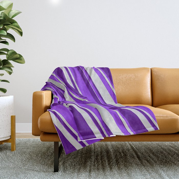 Purple, Light Gray & Indigo Colored Stripes/Lines Pattern Throw Blanket