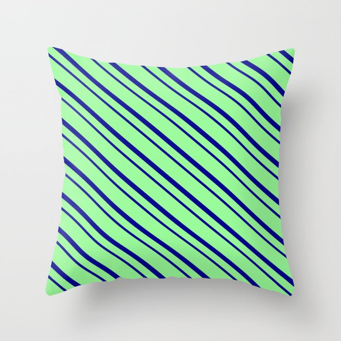 Green & Dark Blue Colored Striped/Lined Pattern Throw Pillow