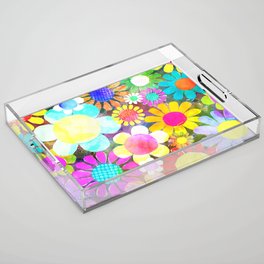 Watercolor Flower Power Pattern 06 Acrylic Tray