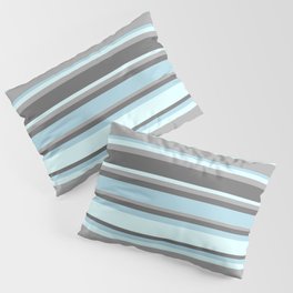 [ Thumbnail: Dark Gray, Dim Gray, Light Blue & Light Cyan Colored Stripes Pattern Pillow Sham ]