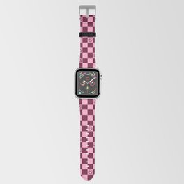 Smiley Faces On Checkerboard (Pink & Wine Burgundy)  Apple Watch Band