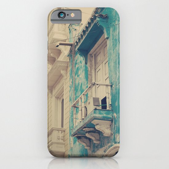 Grunge Summer Town (Retro and Vintage Urban, architecture photography, blue and cream) iPhone & iPod Case