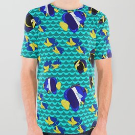Angel Fish on Scale Pattern All Over Graphic Tee