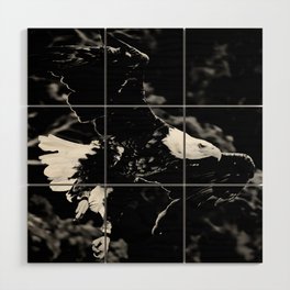 Bald Eagle in flight black and white Wood Wall Art