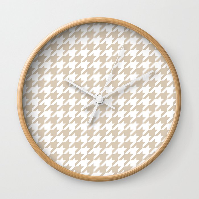 Houndstooth: Beige & White Checkered Design Wall Clock