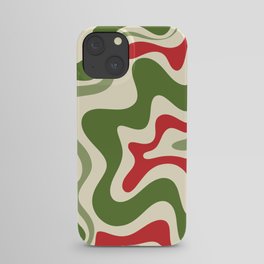 Retro Christmas Swirl Abstract Pattern in Olive Green, Sage, Xmas Red, and Cream iPhone Case