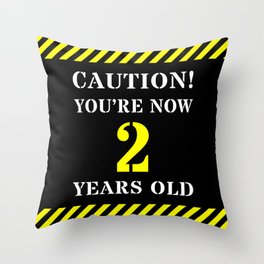 [ Thumbnail: 2nd Birthday - Warning Stripes and Stencil Style Text Throw Pillow ]